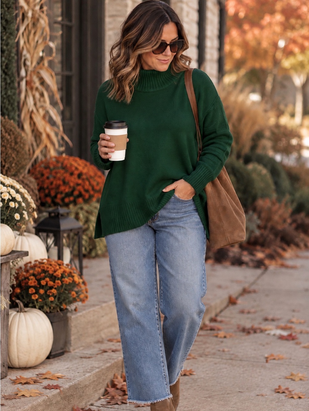 Tahari Green Ribbed Turtleneck Sweater Size S Fall Classic